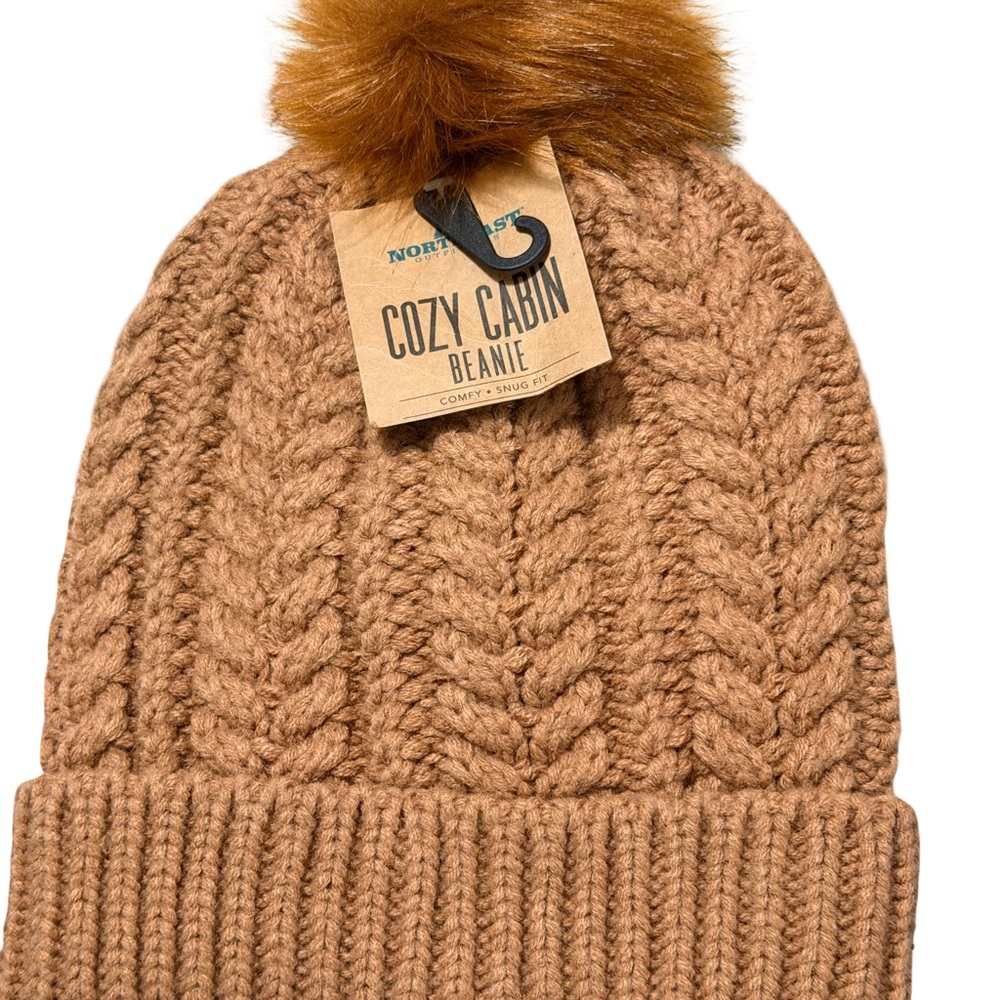Cozy Cabin Beanie - Camel Knit Pom Pom